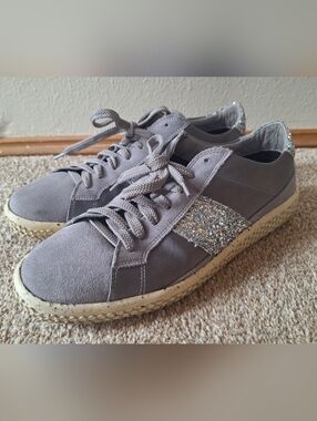 O.X.S Satin And Suede Sneakers Gray/Silver Casual Sneakers Womens Size 10